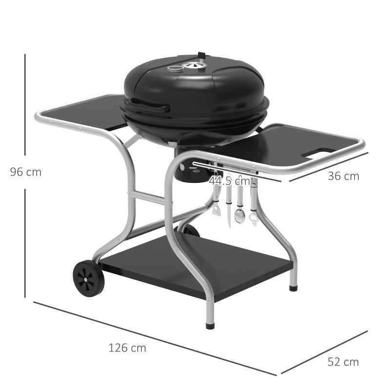 Portable Charcoal Kettle Grill - Free Standing Black