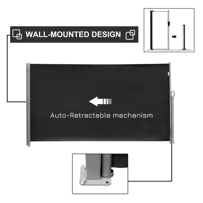 Retractable Side Awning Screen Fence Patio Garden Wall Balcony- Black