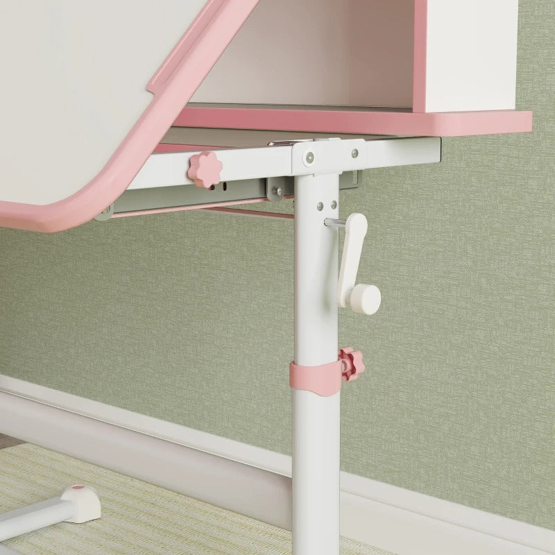 AIYAPLAY Height Adjustable Kids Desk And Chair Set, Children School Study With Tiltable Desktop, Reading Rack, Pink