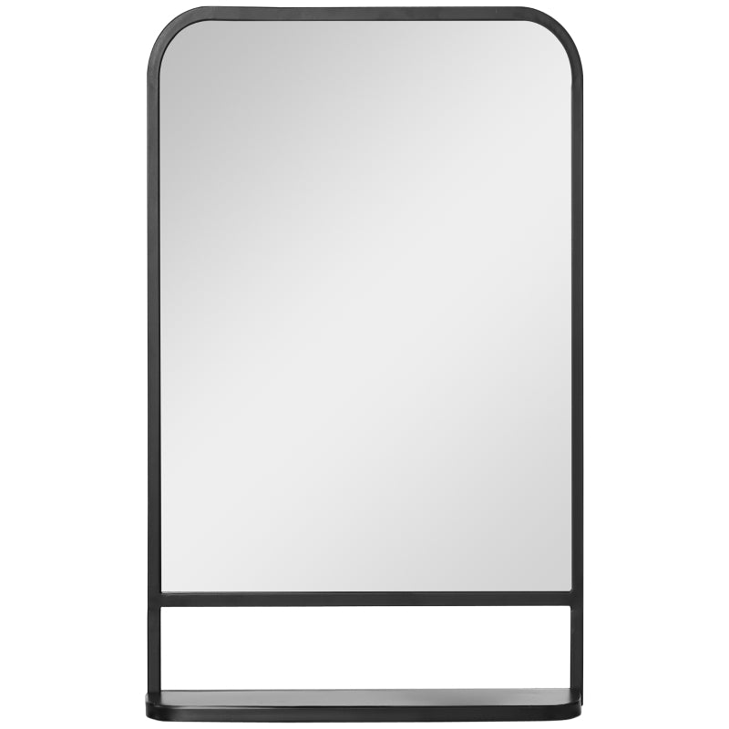 Square Wall Mirror With Storage Shelf, Living Black