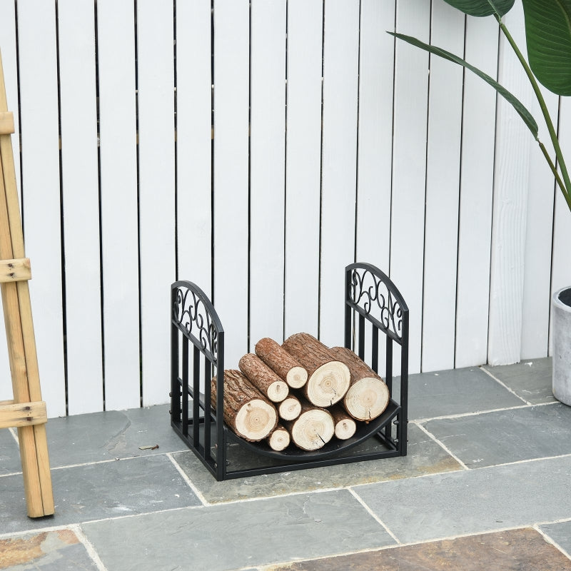 Outsunny Iron Arched Log Rack Black