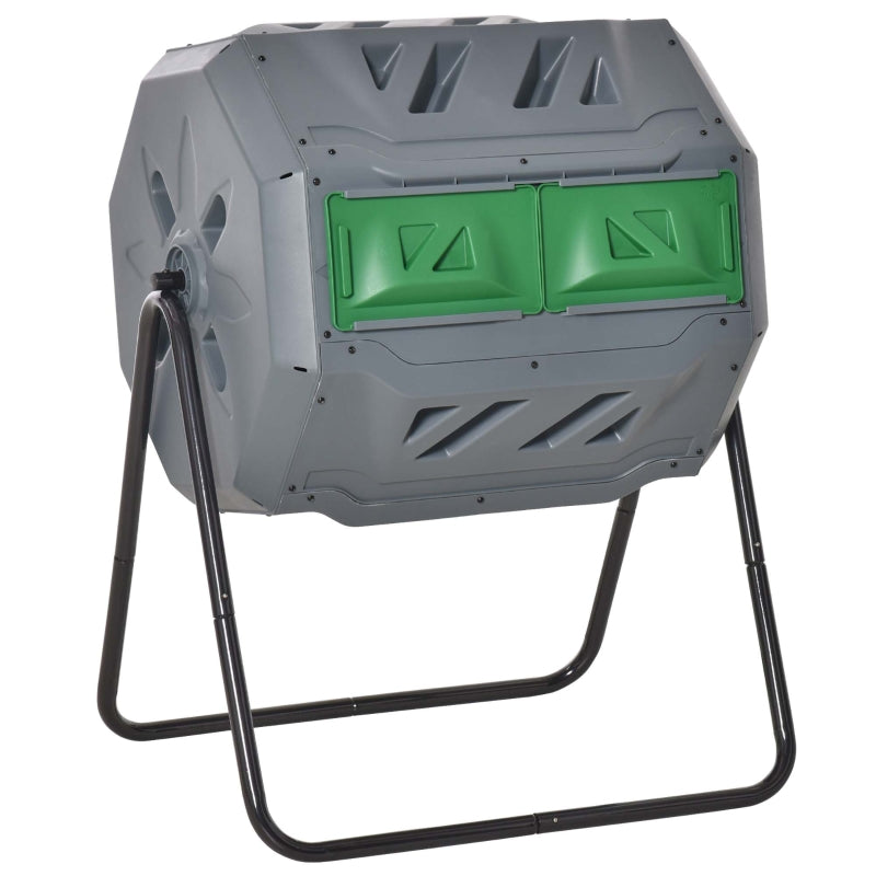 Tumbling Compost Bin Outdoor Dual Chamber 360° Rotating Composter- Grey