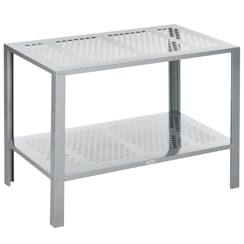 2-Tier Plant Stand, Corner Shelf For Outdoor Indoor Storage Organizer- Silver