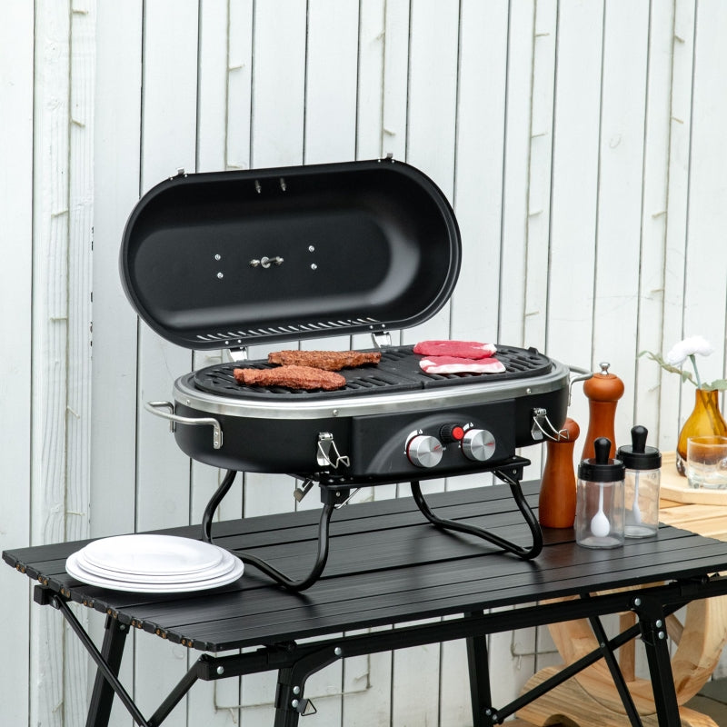 Foldable Gas BBQ Grill 2 Burner Table Top Barbecue