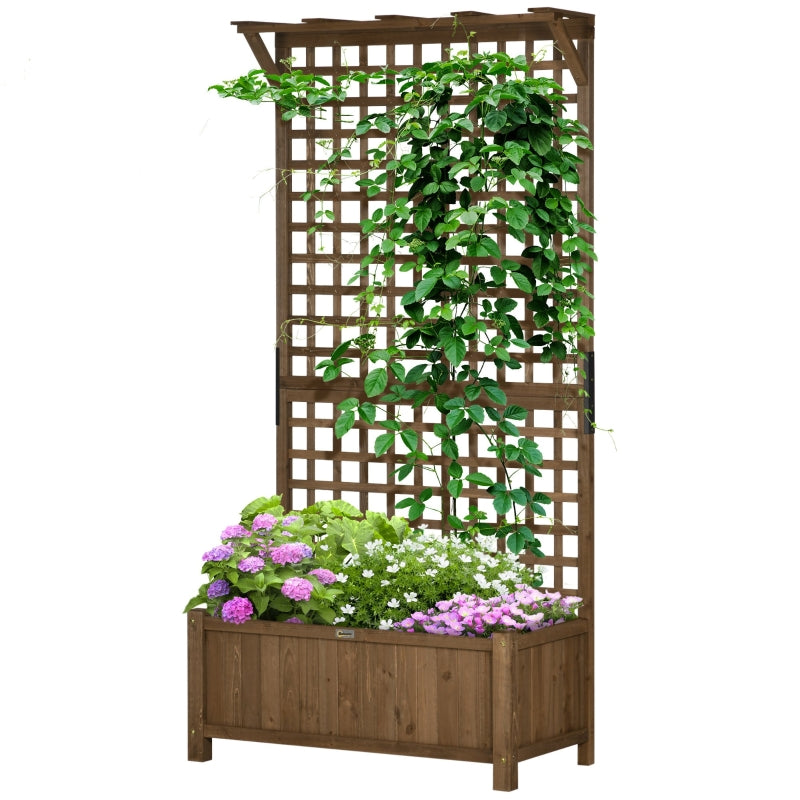 Wood Planter With Trellis For Vine Climbing- Coffee