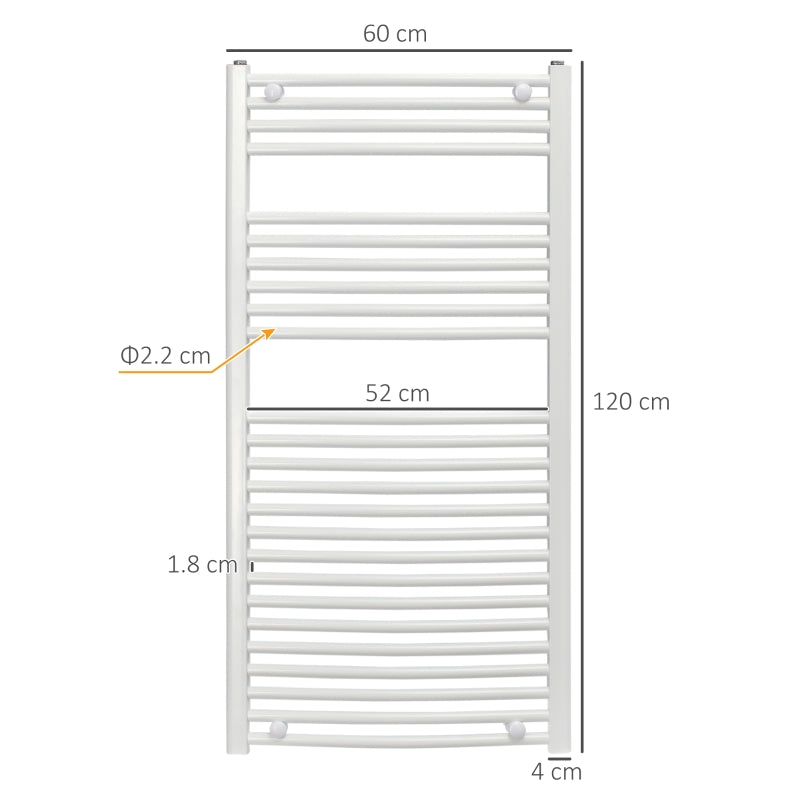 Curved Heated Towel Rail, White