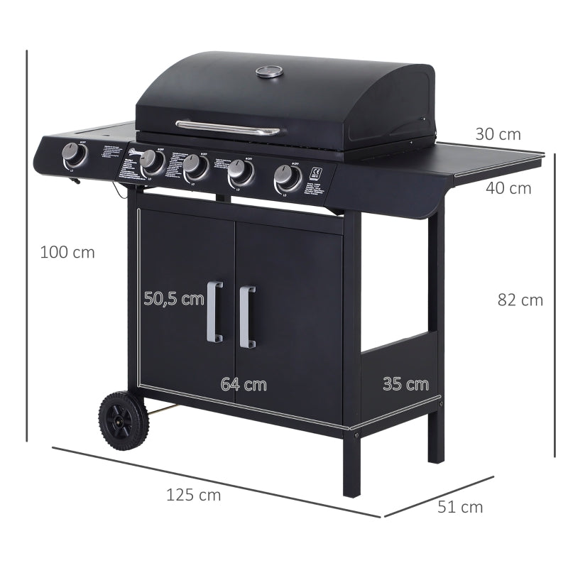 4+1 Gas Burner Grill BBQ Trolley Backyard Garden