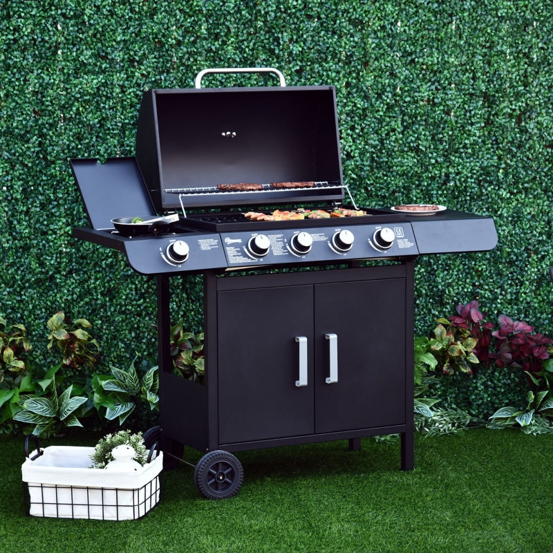 4+1 Gas Burner Grill BBQ Trolley Backyard Garden