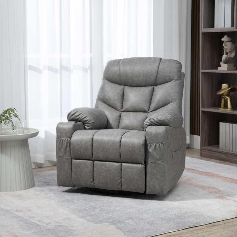 Faux Leather Reclining Armchair - Grey