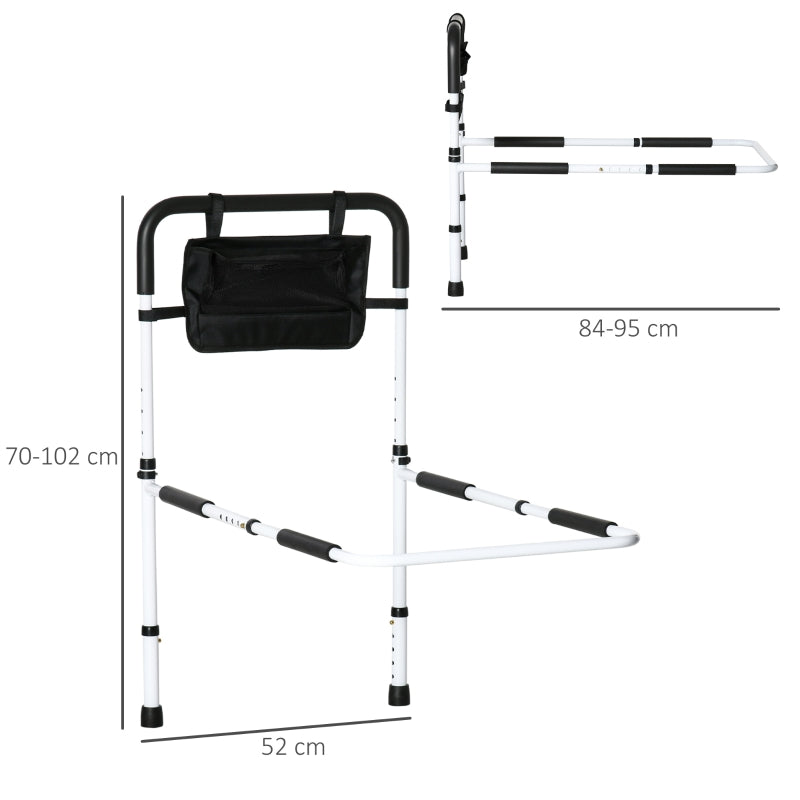 Safety Bed Rail, Height Adjustable Assist With Storage Pocket, White