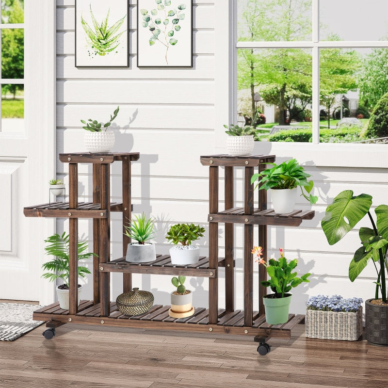 4-Tier Plant Stand With Wheels Brakes