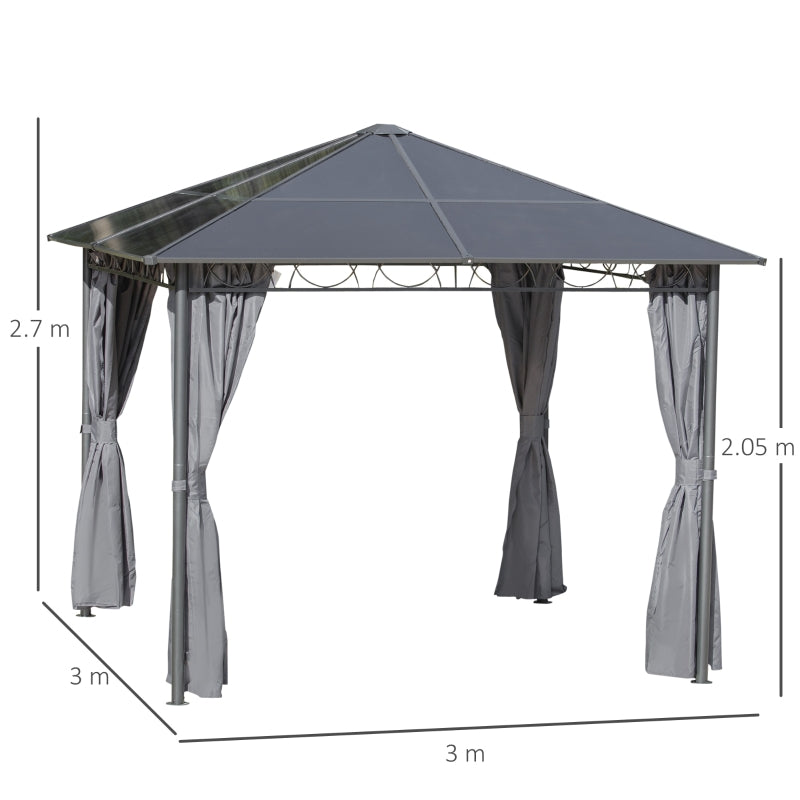 Hardtop Gazebo With UV Resistant Polycarbonate Roof- Grey