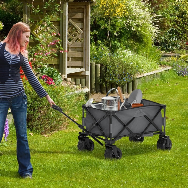 Outsunny Folding Metal Frame Garden Trolley - Grey