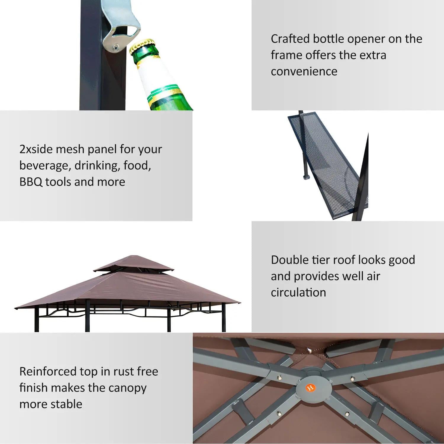 Gazebo Grill Canopy Barbecue Tent Shelter Patio Deck Cover - Coffee