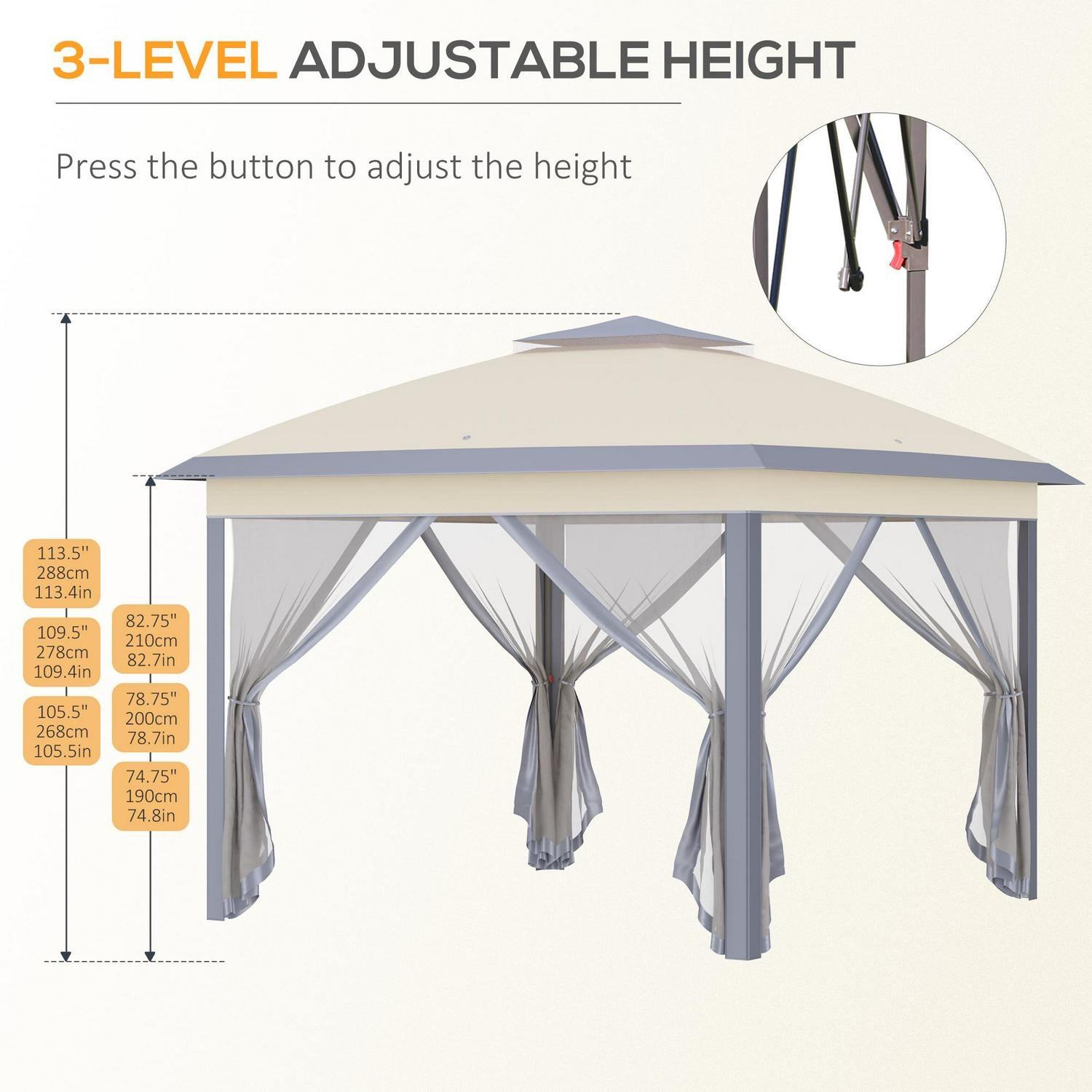 Pop Up Canopy, Double Roof Foldable Tent - Beige