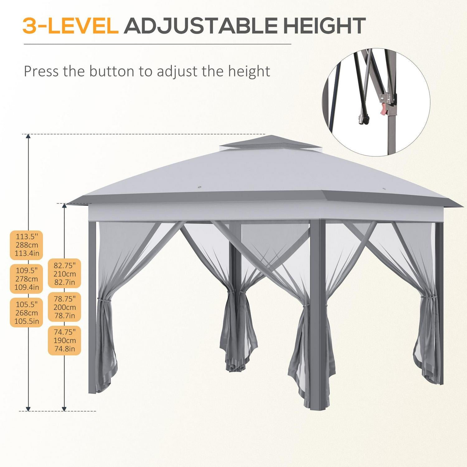 Pop Up Canopy , Double Roof Foldable Tent - Grey