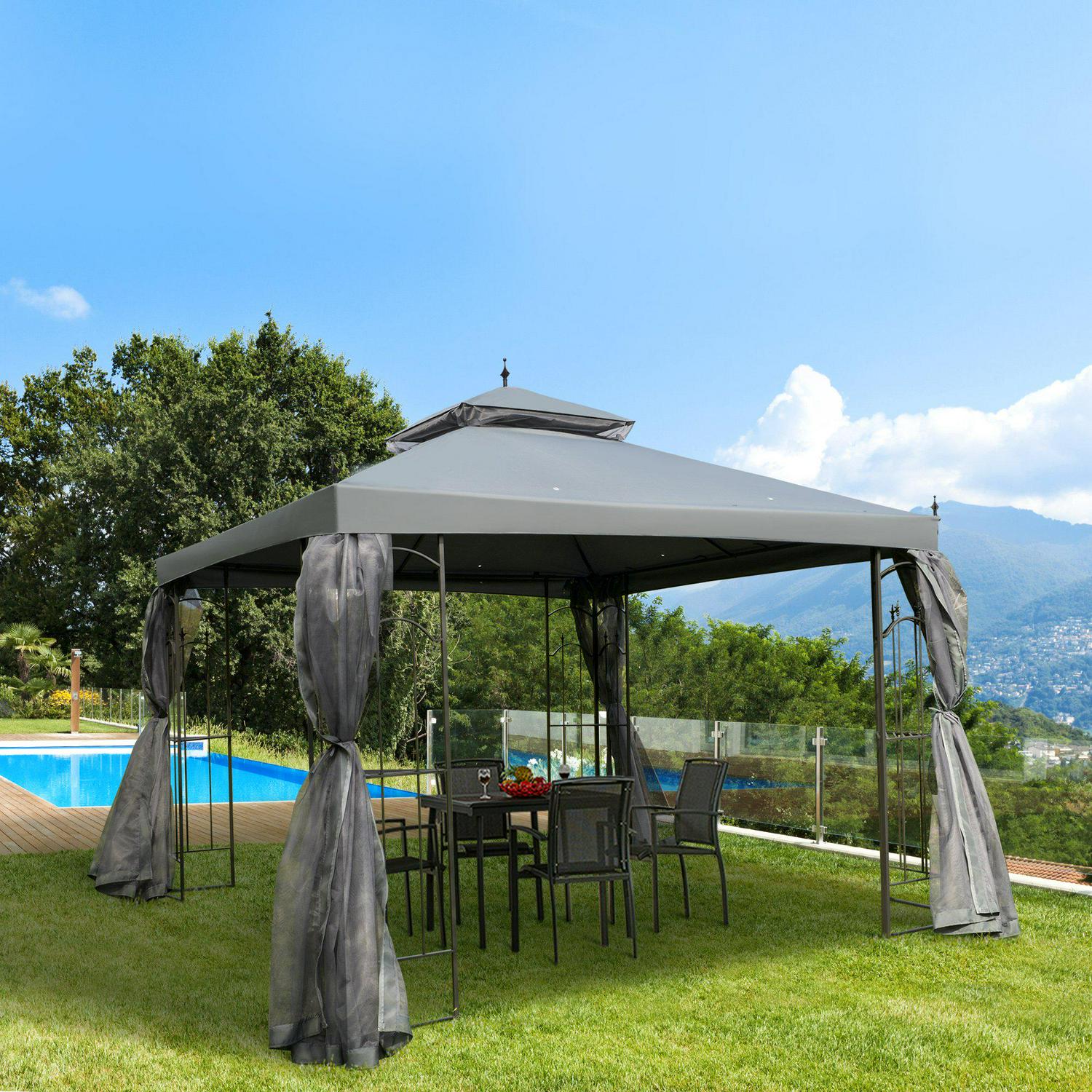 3m Garden Double Top Gazebo - Grey