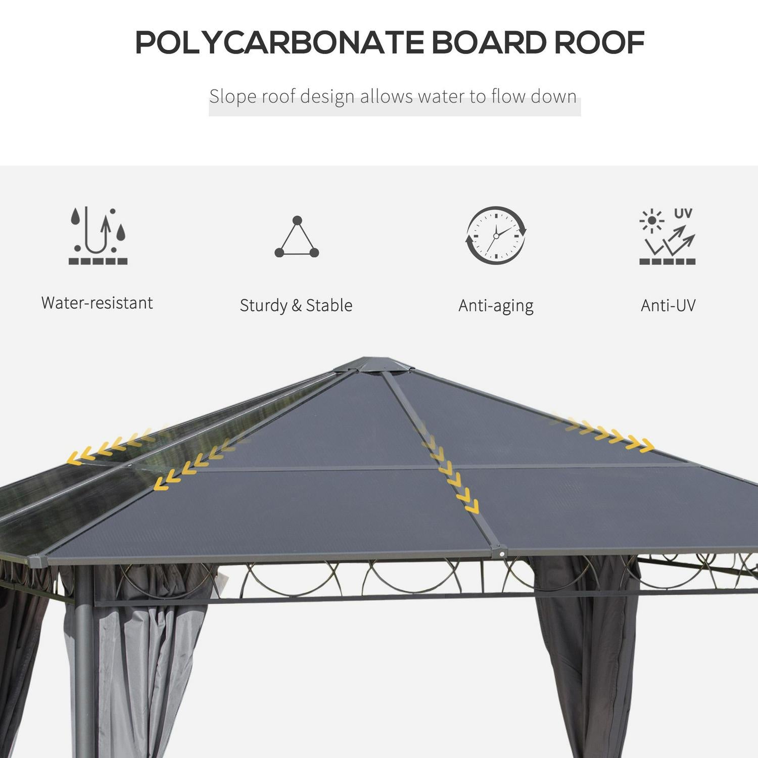 Hardtop Gazebo With UV Resistant Polycarbonate Roof- Grey