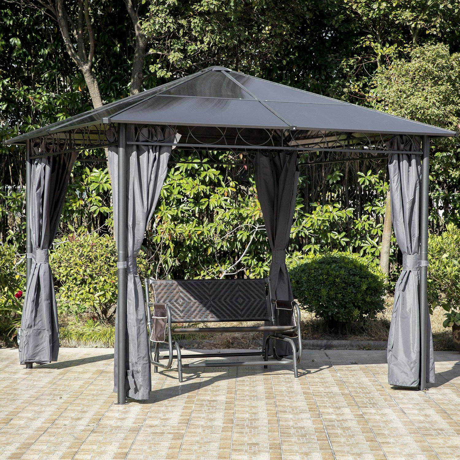 Hardtop Gazebo With UV Resistant Polycarbonate Roof- Grey