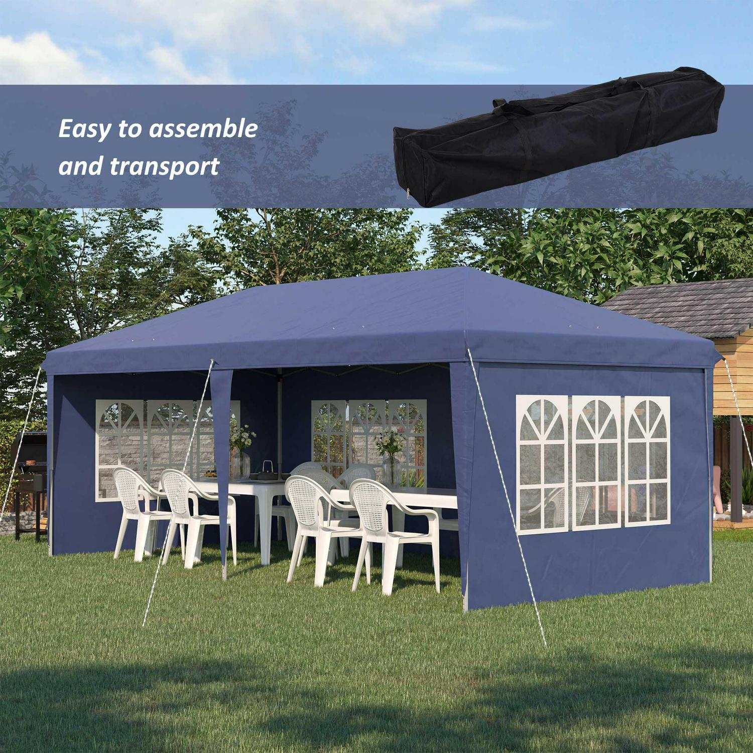 Pop Up Gazebo, Party Tent With Sidewalls And Storage Bag- Blue