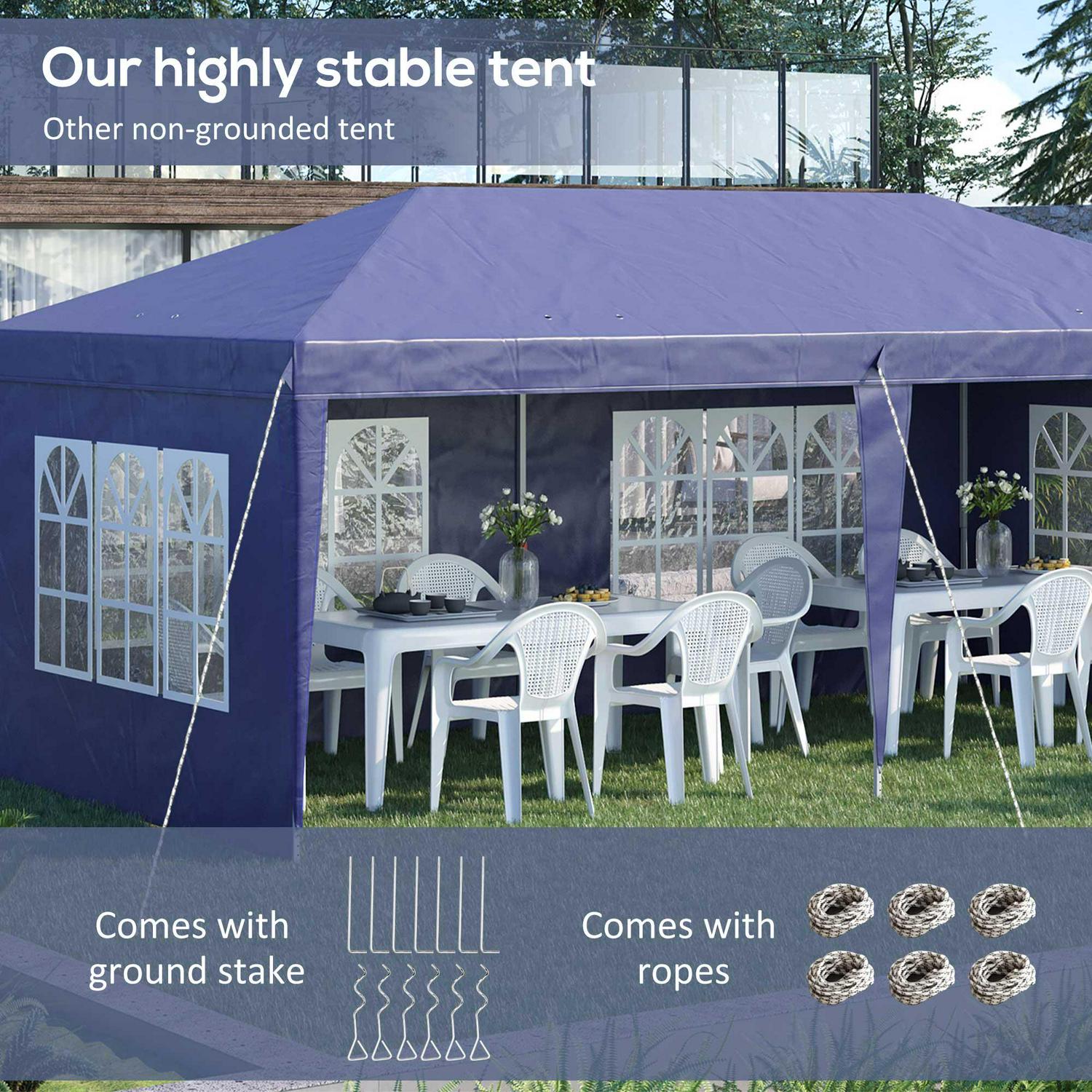 Pop Up Gazebo, Party Tent With Sidewalls And Storage Bag- Blue