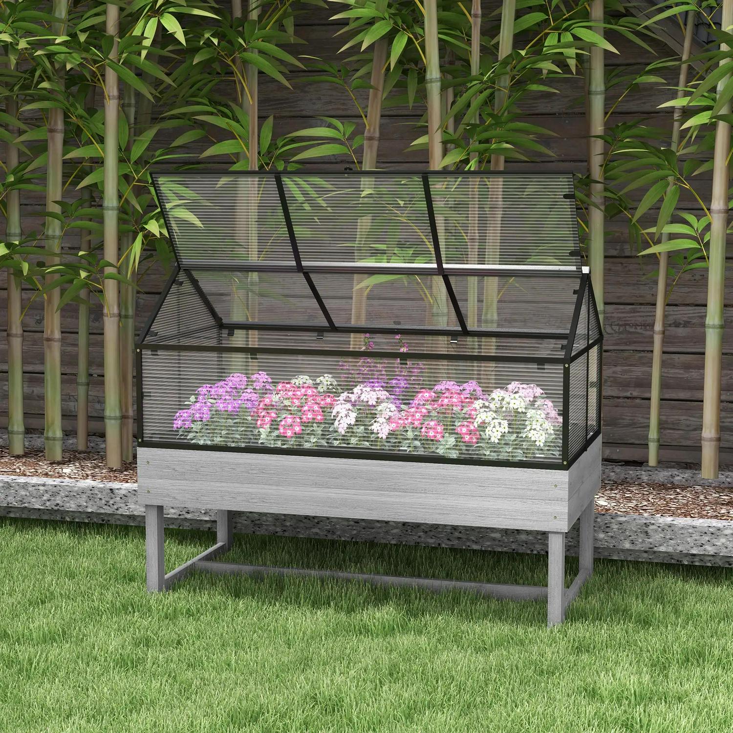 Outsunny 60 X 120cm Raised Garden Bed With Wooden Base - Grey