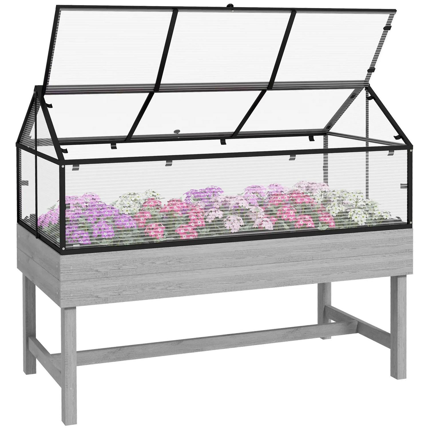 Outsunny 60 X 120cm Raised Garden Bed With Wooden Base - Grey