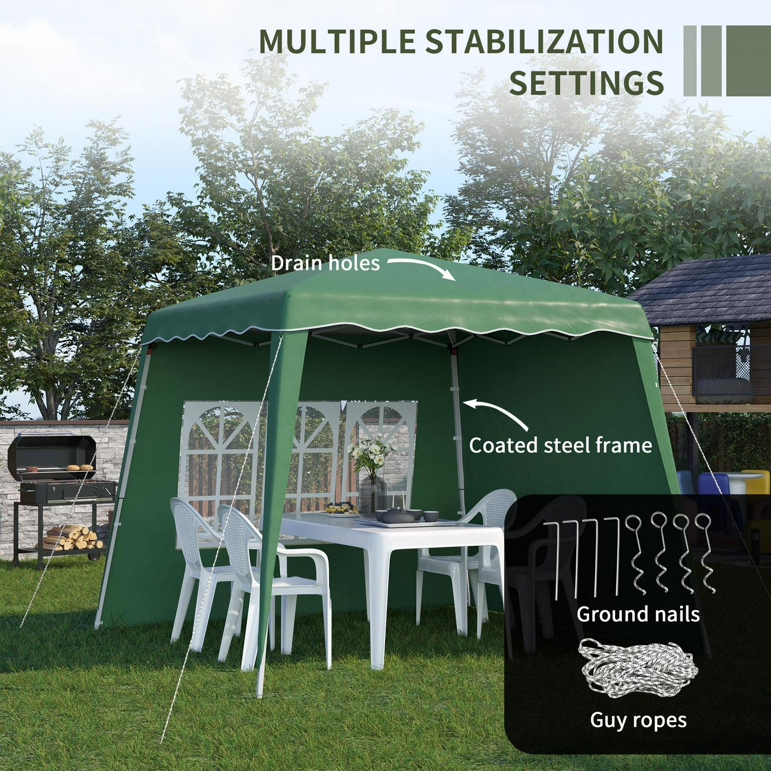 Pop Up Gazebo With 2 Sides- Green