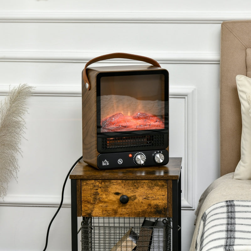 Tabletop Electric Fireplace With Handle, Dark Walnut