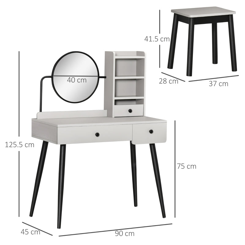 Dressing Table Set With Mirror And Stool, Living Grey