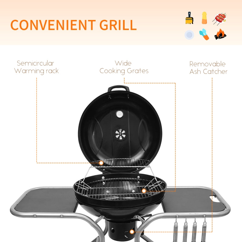 Portable Charcoal Kettle Grill - Free Standing Black