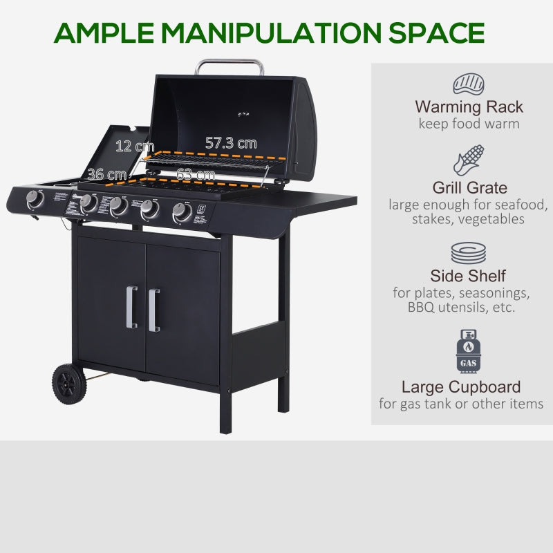 4+1 Gas Burner Grill BBQ Trolley Backyard Garden