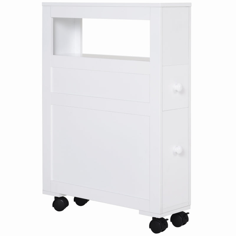 MDF Narrow Rolling Bathroom Side Cabinet White