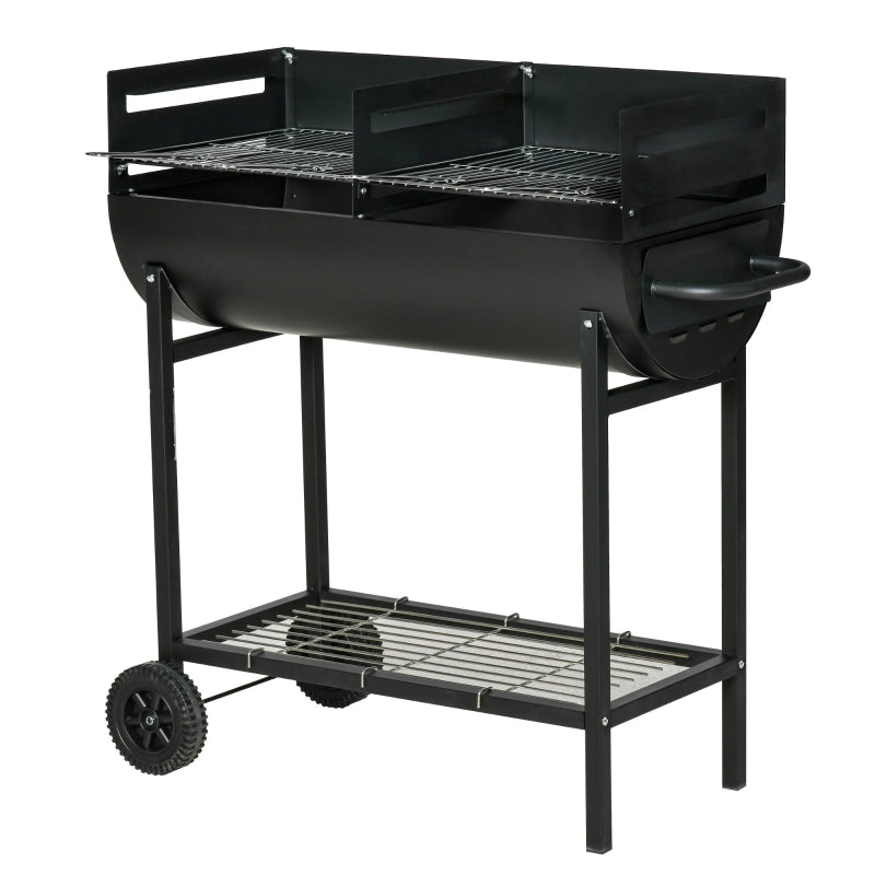 Outsunny Steel 2-Grill Charcoal BBQ W/ Wheels Black