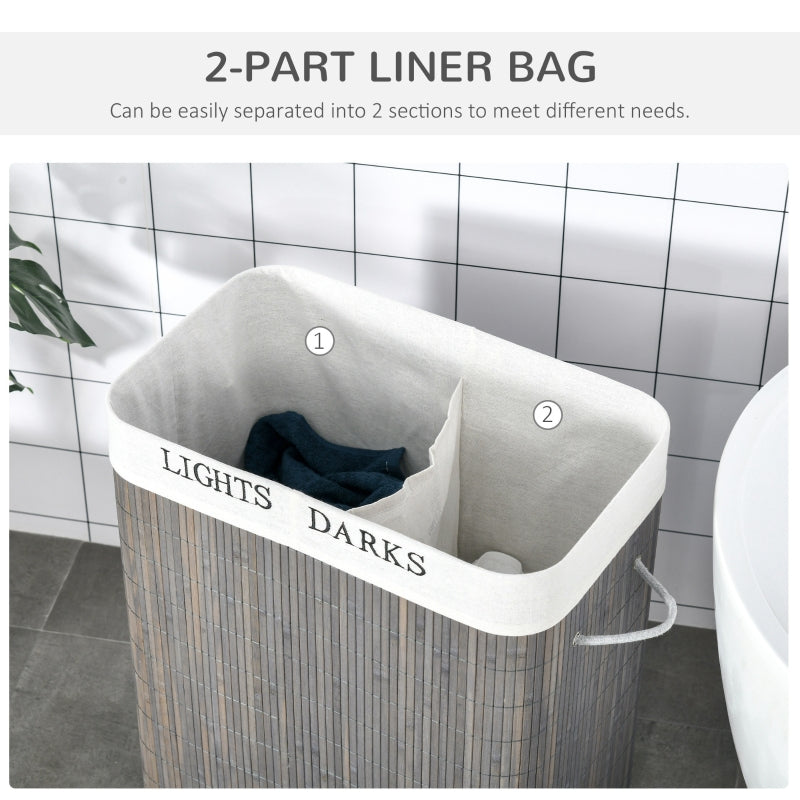 100L Two-Compartment Wooden Laundry Basket,Grey