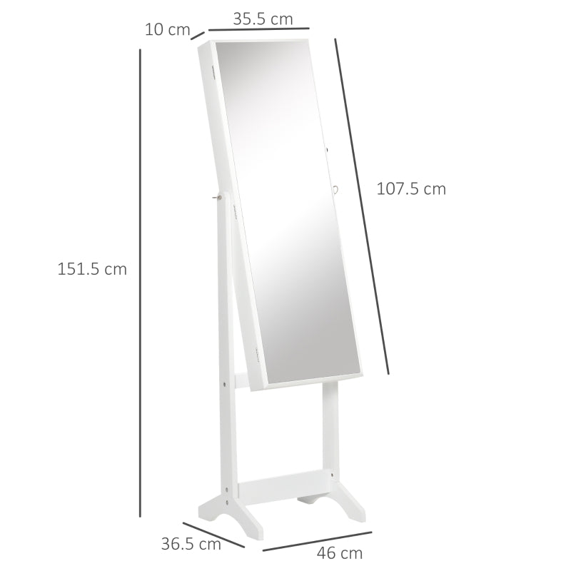 Jewellery Cabinet With Full-Length Mirror, White