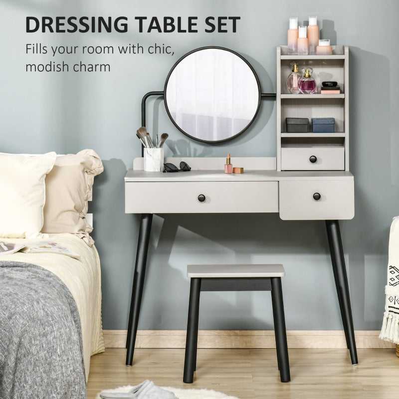 Dressing Table Set With Mirror And Stool, Living Grey