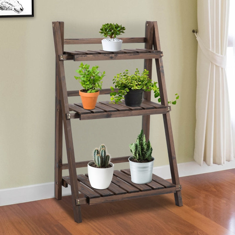 3-Tier Wooden Plant Shelf Foldable Pots Holder Stand