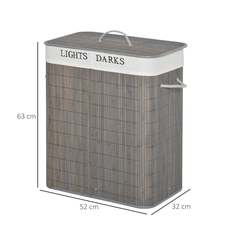 100L Two-Compartment Wooden Laundry Basket,Grey