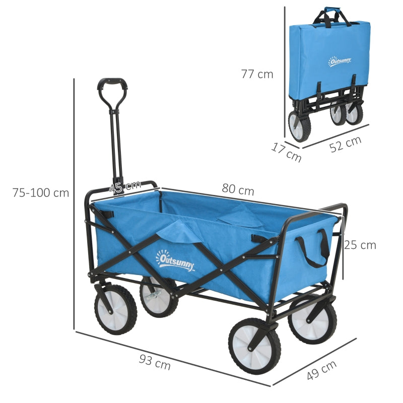 Pull Along Cart Folding Cargo Wagon Trailer Trolley - Blue