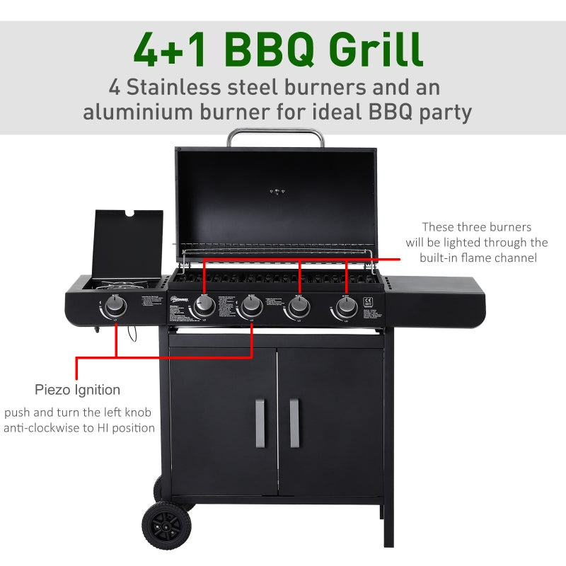 4+1 Gas Burner Grill BBQ Trolley Backyard Garden