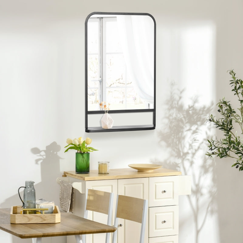 Square Wall Mirror With Storage Shelf, Living Black