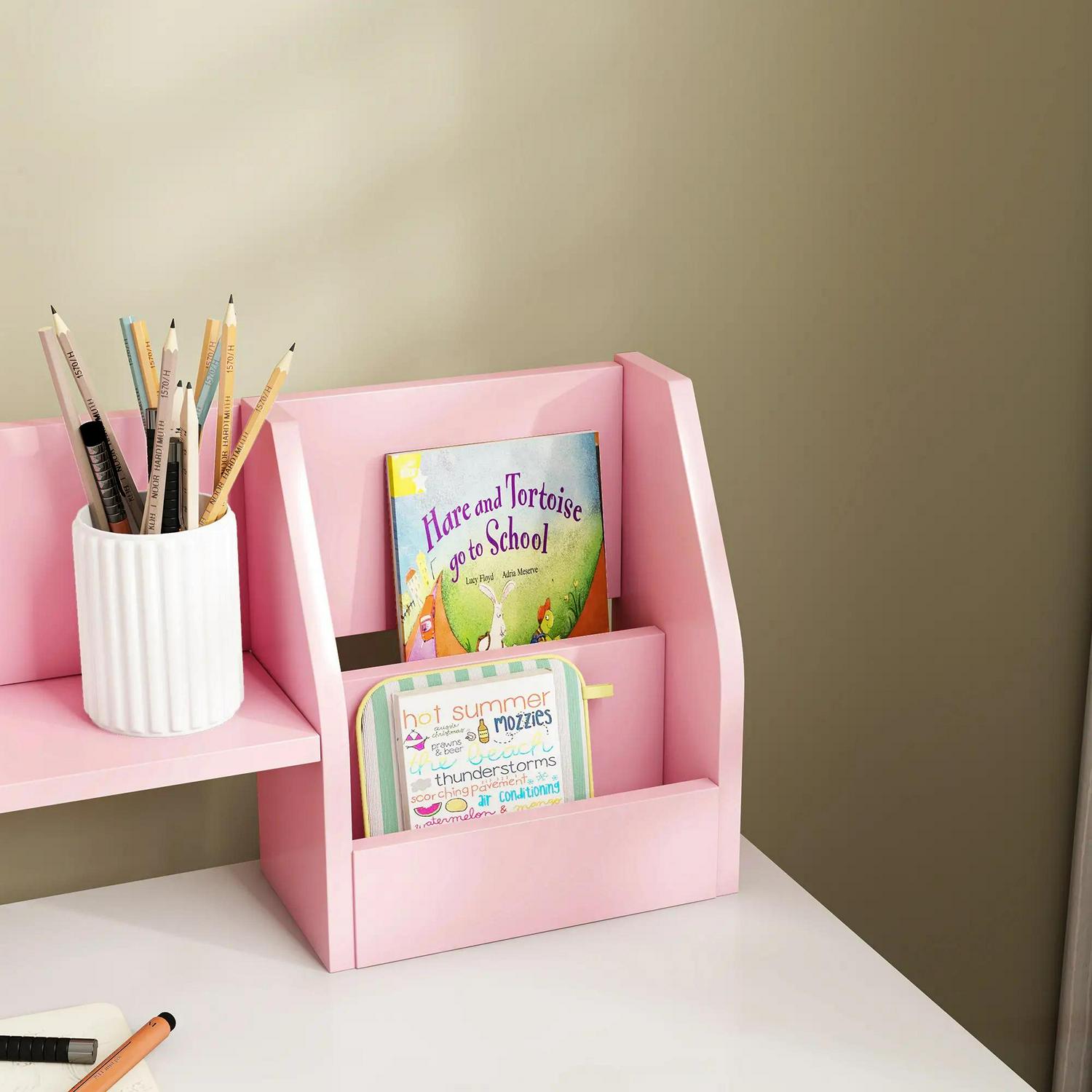 ZONEKIZ Two-Piece Kids Desk And Chair Set With Storage, For Ages 5-8 Years - Pink