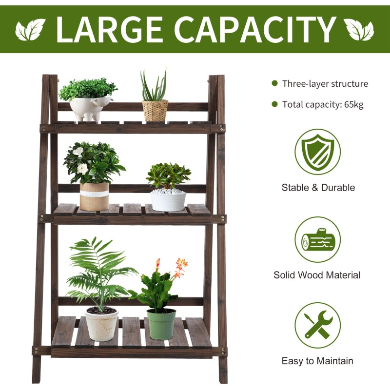 3-Tier Wooden Plant Shelf Foldable Pots Holder Stand