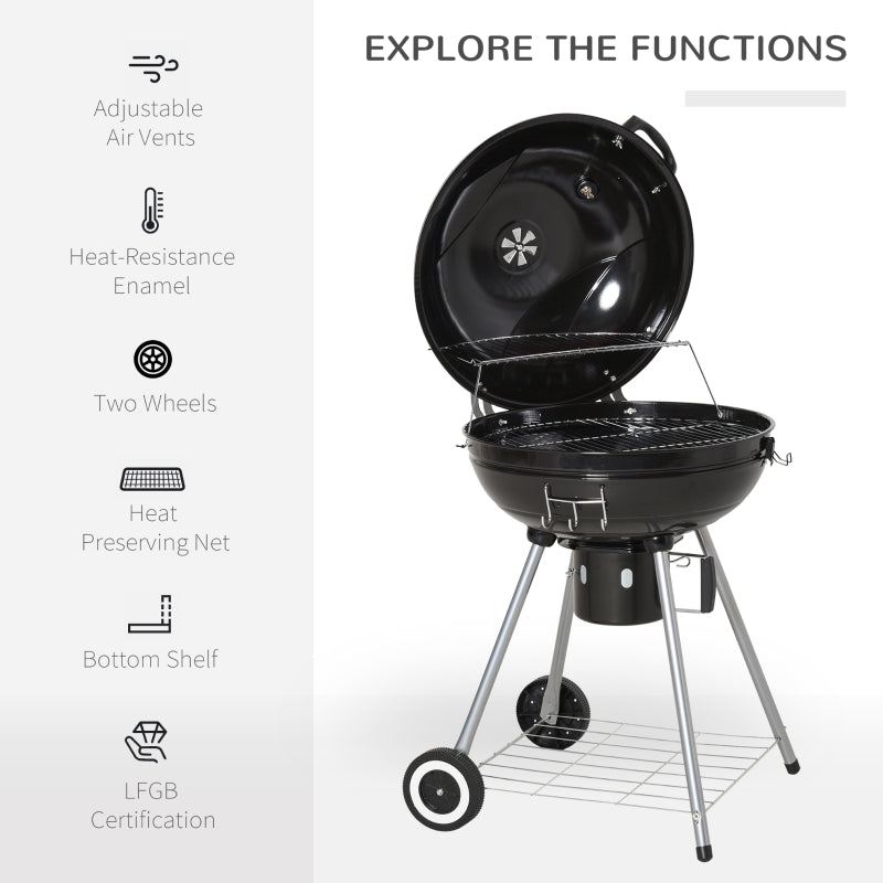 Portable Kettle Charcoal Grill -Black/Silver