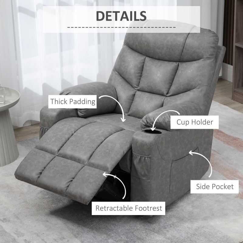 Faux Leather Reclining Armchair - Grey