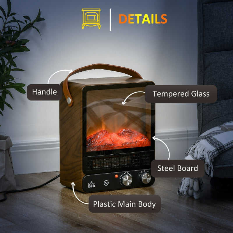 Tabletop Electric Fireplace With Handle, Dark Walnut