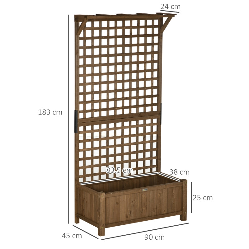 Wood Planter With Trellis For Vine Climbing- Coffee