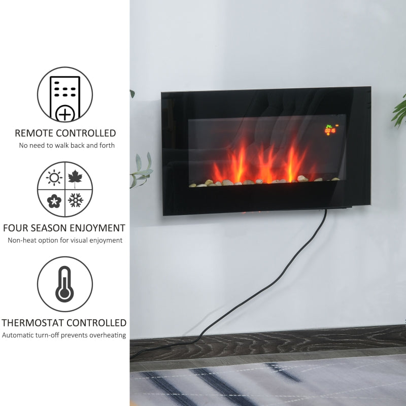 Wall Mounted Tempered Glass Electric Fireplace Heater-Black