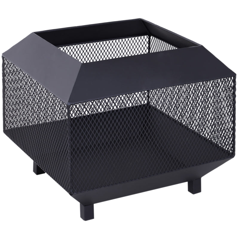 Metal Square Fire Pit Outdoor Mesh Firepit Brazier , Black